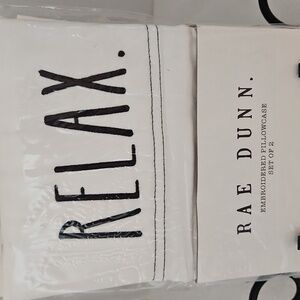 Rae Dunn NWT Embroidered Black Relax Cotton Standard Pillowcase Set
